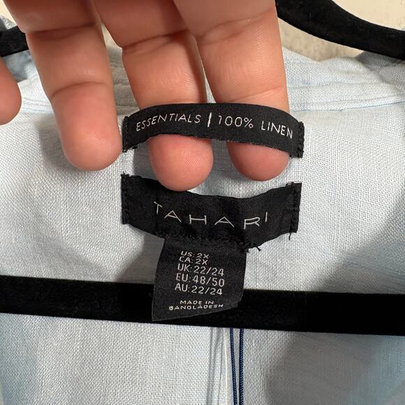 Tahari Essentials 2X Roll Tab Sleeves Linen Tunic Shirt Light Blue Button Up - Picture 8 of 9